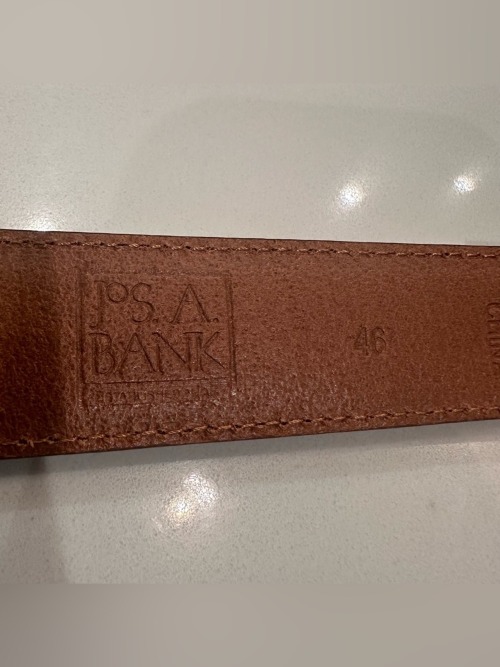 Jos A Bank Italian Leather Belt Brass Buckle Mens 46 Brown Professional Career - Picture 6 of 12